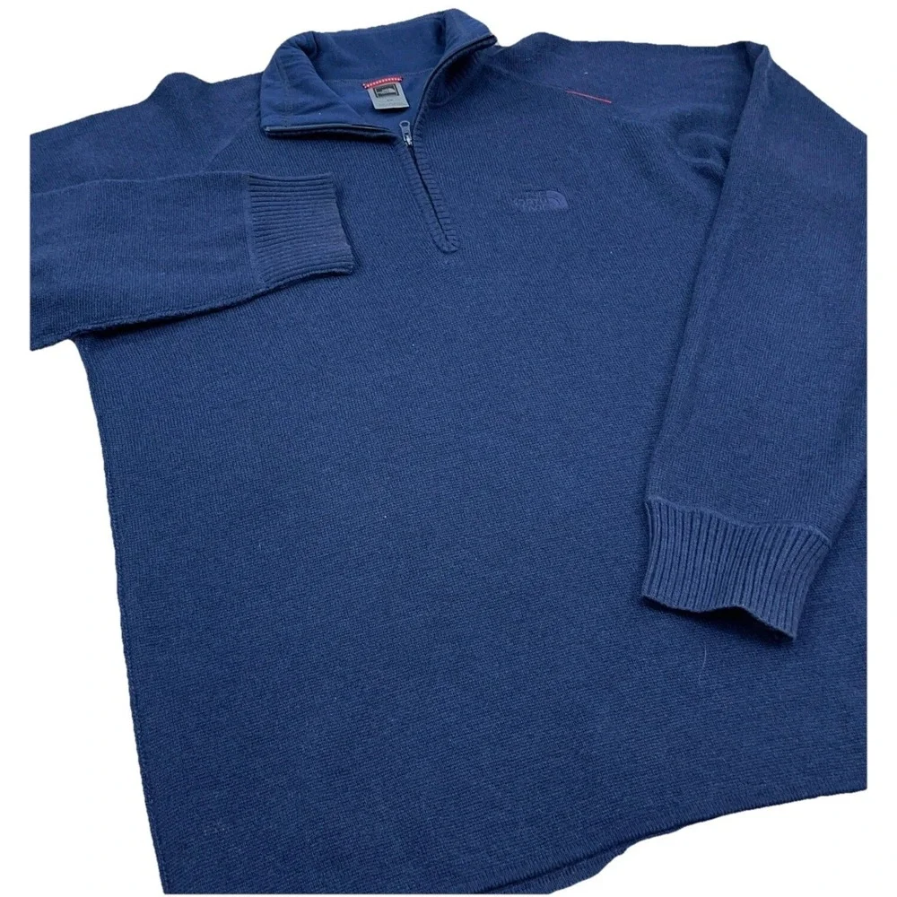 North Face Sweater Men Medium Blue Pullover Quarter Zip Micro‎ Fleece Lined Navy